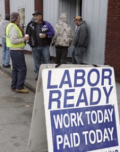 Job seekers wait for daily jobs at a Labor Ready office in Concord, N.H.