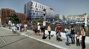 This rendering shows The Nelson Kohl apartments from Charles Street. (Courtesy LSC Design)
