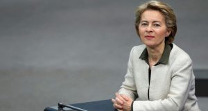 In this May 16, 2019 photo German Defense Minister Ursula von der Leyen attends a debate on '70 Years German Constitution' of the German federal parliament, Bundestag, at the Reichstag building in Berlin. EU leaders reconvened Tuesday July 2, 2019, for a formal summit to consider a list of top job candidates that may have Ursula von der Leyen becoming president of the executive European Commission. (AP Photo/Michael Sohn, file)