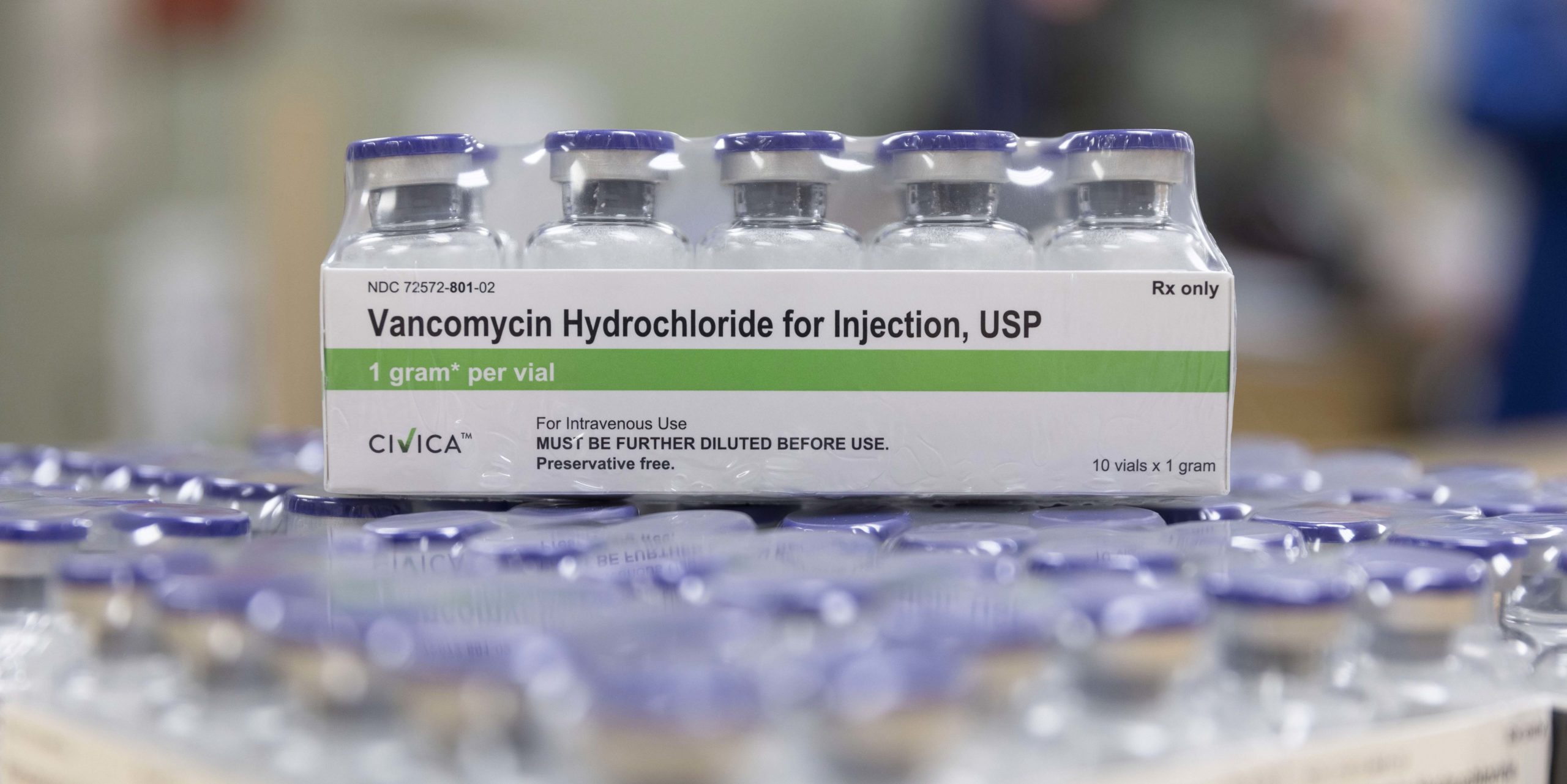 This 2019 photo provided by Civica Rx shows vials of vancomycin in Lehi, Utah. Impatient with years of inaction in Washington on prescription drug costs, U.S. hospital groups, startups and nonprofits have started making their own medicines in a bid to combat stubbornly high prices and persistent shortages of drugs with little competition. (Civica Rx via AP)
