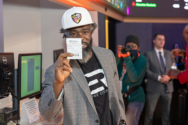 Pro football hall-of-famer Ed Reed opened the brand-new FanDuel Sportsbook inside Sports & Social Maryland at Live! Casino & Hotel and placed the ceremonial first bet in December 2021. Reed placed a $20 Moneyline wager on Dustin Poirier to win at UFC 269. (Submitted photo)