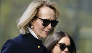 Former advice columnist E. Jean Carroll arrives to Manhattan federal court, Monday, May 1, 2023, in New York. (AP Photo/John Minchillo)