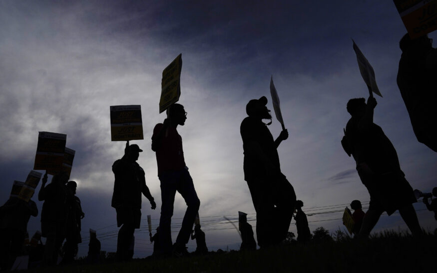 UPS teamsters and workers hold a rally on July 21, 2023, in Atlanta, as a national strike deadline nears. (AP Photo/Brynn Anderson, File)