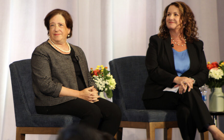 U.S. Supreme Court Justice Elena Kagan, left, sits onstage for a panel at the 9th Circuit Judicial Conference on Aug. 3, 2023, in Portland, Oregon, with Misty Perry Isaacson, a bankruptcy lawyer and chair for the 9th Circuit Lawyer Representatives Coordinating Committee. (AP Photo/Claire Rush)