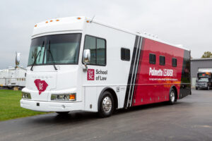 The Palmetto LEADER (LEgal ADvocacy and Educational Resources) is a custom-built bus and fully functional mobile law office that the University of South Carolina School of Law uses to take legal services to people in parts of the state who otherwise could not afford legal assistance. (USC School of Law)