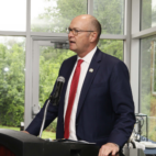 Harford County Executive Bob Cassily welcomes guests and shares Harford County’s proud history of partnership with Aberdeen Proving Ground and the US Army. (Photo by Natalie Pixley)