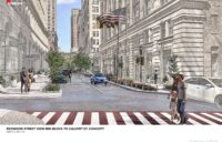 A rendering of the Historic Redwood Walk looking toward Calvert Street. (Illustration courtesy Brad Byrnes, Redwood Light 7 LLC)