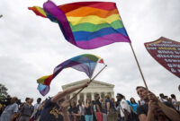 Supporters of gay marriage wave the rainbow flag after the U.S. Supreme Court ruled on Friday that the U.S. Constitution provides same-sex couples the right to marry at the Supreme Court in Washington June 26, 2015. (REUTERS/Joshua Roberts/File Photo)