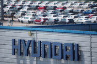 The logo of South Korea's biggest automaker company Hyundai Motor is pictured at Pyeongtaek port in Pyeongtaek, South Korea, April 15, 2025. (REUTERS/Kim Hong-Ji)
