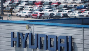 The logo of South Korea's biggest automaker company Hyundai Motor is pictured at Pyeongtaek port in Pyeongtaek, South Korea, April 15, 2025. (REUTERS/Kim Hong-Ji)