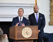 Maryland Attorney General, left, speaks during a news conference about the Office of the Chief Medical Examiner. (Photo courtesy Maryland Attorney General Flickr account)