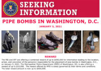 This image shows part of a "Seeking Information" notice released by the Federal Bureau of Investigation regarding pipe bombs planted outside offices of the Democratic and Republican national committees in Washington on Jan. 5, 2021, on the eve of the attack on the Capitol. (FBI via AP, File)