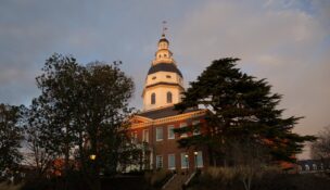 The Maryland State House is shown on the morning of the first day of the 2026 General Assembly, Jan. 14, 2026. (Maximillian Franz/The Daily Record)