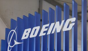 The logo of Boeing company is displayed at the Australian International Airshow in Avalon, Australia, on March 26, 2025. (REUTERS/Hollie Adams)