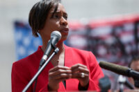 Andrea Joy Campbell, Attorney General of Massachusetts, speaks to the media, on the day Supreme Court justices listened oral arguments over President Donald Trump's bid to broadly enforce his executive order to restrict automatic birthright citizenship, outside the U.S. Supreme Court in Washington on May 15, 2025. (REUTERS/Leah Millis/File Photo)