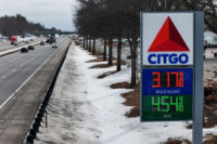 A drone view shows prices for gasoline and diesel fuel at a highway service station, amid the U.S.-Israeli conflict with Iran, in Kennebunk, Maine, March 5, 2026. REUTERS file photo/Brian Snyder)