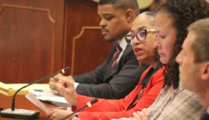 House Speaker Joseline Peña-Melnyk testifies in favor of the Utility RELIEF Act during a hearing of the Senate Education, Energy and the Environment Committee on March 25, 2026. (Hannah Gaskill/The Daily Record)