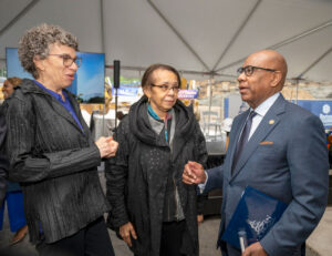 Morgan State University has earned Executive Alliance Honor Roll recognition consecutively since 2022. Pictured are (from left) Kim McCalla, Vice President for Facilities, Design and Construction Management; Shirley Malcom, MSU Board of Regents Member; and President David Wilson. (Courtesy of Morgan State University)