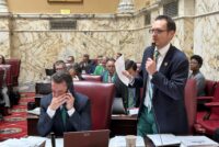 Senate Minority Leader Steve Hershey and Senate Minority Whip Justin Ready attempt to amend the fiscal year 2027 budget during a floor session on March 17, 2026. (Hannah Gaskill/The Daily Record)