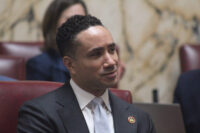 Senate Judicial Proceedings Committee Chair Will Smith, D-Montgomery, listens to speeches on the opening day of the 2026 legislative session. (Hannah Gaskill/The Daily Record)