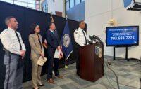 At a news conference in Alexandria, Virginia, on March 9, 2026, Prince George’s County and Alexandria officials announce charges against a former Washington, D.C., police officer accused of sexually assaulting women. (The Washington Post News Service)
