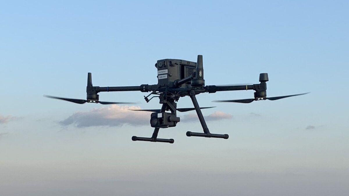 A drone used by the Montgomery County Police Department flies above Silver Spring. (Montgomery County Police via The Washington Post)