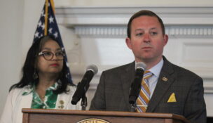 House Speaker Joseline Peña-Melnyk and Senate President Bill Ferguson announce that they have come to an agreement on sweeping energy affordability legislation on April 13, 2026. (Hannah Gaskill/The Daily Record)