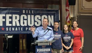 Maryland Senate President Bill Ferguson speaks after declaring victory in his primary election race Tuesday, June 23, 2026. (Hannah Gaskill/The Daily Record)