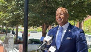 Gov. Wes Moore celebrates a slate of wins among politicians he endorsed in the 2026 primary election on June 24, 2026. (Hannah Gaskill/The Daily Record)