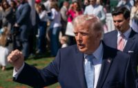 President Donald Trump at the White House Easter Egg Roll on April 6. He told the audience at a lunch a few days earlier that the federal government “can’t take care of day care.” (Maxine Wallace/The Washington Post)