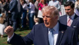 President Donald Trump at the White House Easter Egg Roll on April 6. He told the audience at a lunch a few days earlier that the federal government “can’t take care of day care.” (Maxine Wallace/The Washington Post)