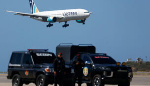 A plane carrying Venezuelan migrants deported from the United States approaches landing at Simon Bolivar International Airport, in Maiquetia, Venezuela, on Jan. 19, 2026. (REUTERS/Marco Bello)