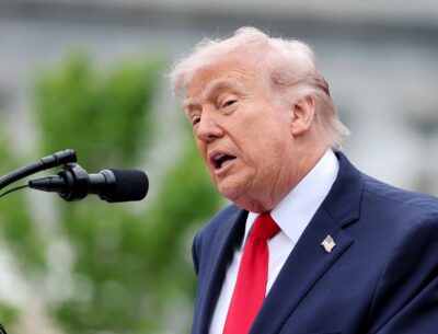 President Donald Trump gives a speech during the State Arrival Ceremony on the South Lawn on day two of the state visit of King Charles III and Queen Camilla on April 28, 2026, in Washington, D.C. (Chris Jackson/Pool via REUTERS)