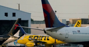 A Spirit Airlines aircraft sits at Miami International Airport in Florida, May 2, 2026. Spirit abruptly canceled flights overnight, stranding passengers and staff around the U.S., Caribbean and Latin America, after collapsing under financial pressures that included a sharp rise in fuel costs due to the Iran war. (REUTERS/Nathan Howard/File Photo)