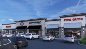 A rendering of a multitenant building at Reisterstown Road Plaza in Baltimore. (Tide Realty Capital)