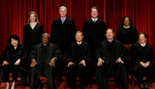 U.S. Supreme Court justices pose for their group portrait at the Supreme Court in Washington, U.S., October 7, 2022. Seated (L-R): Justices Sonia Sotomayor, Clarence Thomas, Chief Justice John G. Roberts, Jr., Samuel A. Alito, Jr. and Elena Kagan. Standing (L-R): Justices Amy Coney Barrett, Neil M. Gorsuch, Brett M. Kavanaugh and Ketanji Brown Jackson. (REUTERS/Evelyn Hockstein/File Photo)