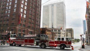 A firetruck blocks Light Street. (The Daily Record file / Jason Whong)