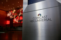 A view shows a signage of Comcast and NBC Universal in the lobby of the corporate headquarters of Comcast, which announced plans to spin-off the bulk of its fading NBCUniversal cable TV networks, including MSNBC and CNBC, in Philadelphia, November 20, 2024. (REUTERS/Bastiaan Slabbers)