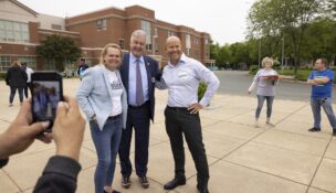 April McClain Delaney and David Trone, shown in 2024 with John Delaney at right, have been friendly through the years, but this year's race has been contentious. (Robb Hill/for The Washington Post)