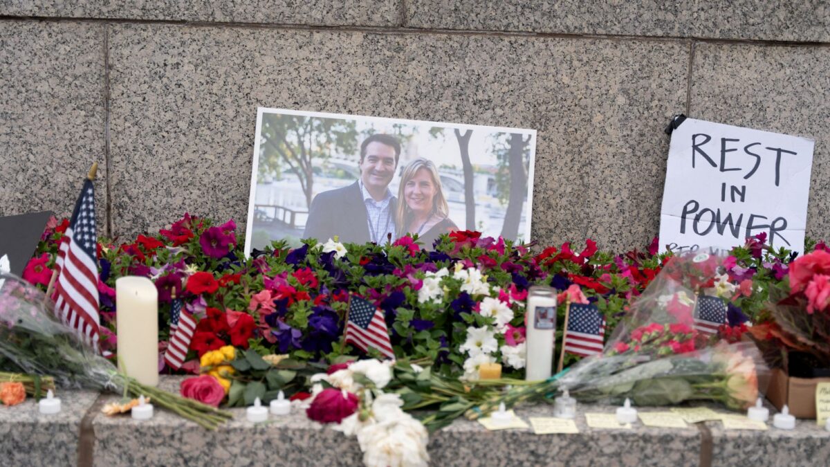 A memorial sits outside the Minnesota State Capitol in honor of murdered Democratic state assemblywoman Melissa Hortman and her husband Mark, in St. Paul, Minnesota, June 15, 2025. A 57-year-old named Vance Luther Boelter is suspected in the double murder, which, according to Minnesota Governor Tim Walz, is thought to be a politically targeted assassination. (REUTERS/Tim Evans)