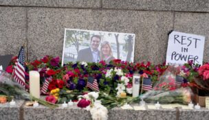 A memorial sits outside the Minnesota State Capitol in honor of murdered Democratic state assemblywoman Melissa Hortman and her husband Mark, in St. Paul, Minnesota, June 15, 2025. A 57-year-old named Vance Luther Boelter is suspected in the double murder, which, according to Minnesota Governor Tim Walz, is thought to be a politically targeted assassination. (REUTERS/Tim Evans)
