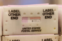 Mail-in ballots are shown in a U.S. postal box at the Los Angeles County Ballot Processing Center in the city of Industry, California, October 29, 2024. (REUTERS/Mike Blake)