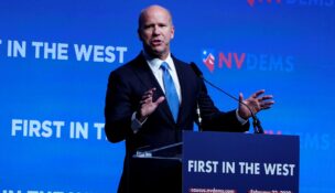 John Delaney appears on stage at a First in the West Event at the Bellagio Hotel in Las Vegas on Nov. 17, 2019. (REUTERS/Carlo Allegri/File Photo)