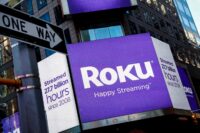 A video sign displays the logo for Roku Inc in Times Square after the company's IPO at the Nasdaq Market in New York, on Sept. 28, 2017. (REUTERS/Brendan McDermid/File Photo)