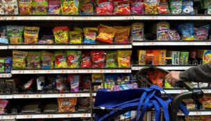 Candy is displayed for sale, as U.S. Health and Human Services (HHS) Secretary Robert F. Kennedy, Jr., along with FDA Commissioner Marty Makary, announce the FDA's intent to remove from the U.S. food supply "petroleum-based synthetic" food dyes, which are present in numerous foods such as breakfast cereals, candy, snacks, and beverages, at a grocery store in Medford, Massachusetts, on April 22, 2025. (REUTERS/Brian Snyder)