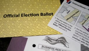 A mail-in ballot, during the Pennsylvania primary election, is displayed in this illustration picture taken in Philadelphia on May 19, 2026. (REUTERS/Hannah Beier/Illustration)
