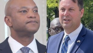 Maryland Gov. Wes Moore, shown in April 2026, and Republican politician Dan Cox, shown in 2022, won their respective primary elections. (The Daily Record file photos)