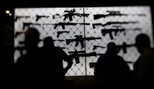 AR-15 rifles are displayed at an exhibition booth during the National Rifle Association (NRA) annual convention in Dallas on May 18, 2024. (REUTERS/Carlos Barria/File Photo)