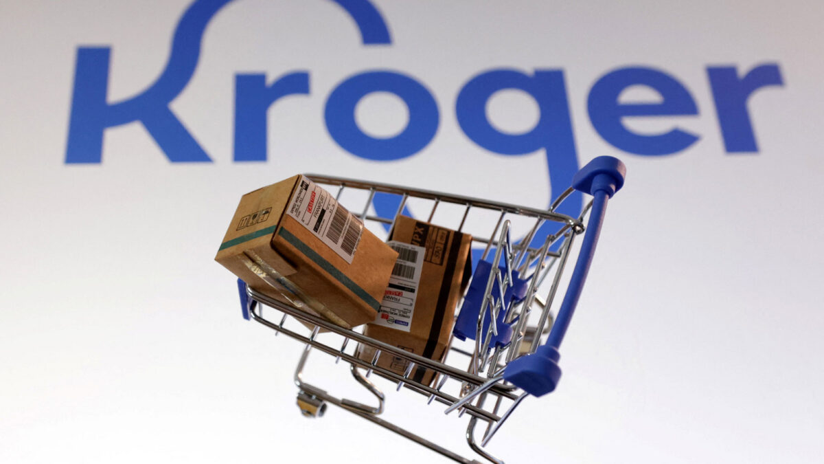 Kroger logo is seen in this illustration taken, February 11, 2025. (REUTERS/Dado Ruvic/Illustration)