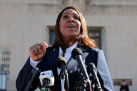 New York Attorney General Letitia James speaks to the media in Norfolk, Virginia, October 24, 2025. (REUTERS/Jonathan Ernst/File Photo)